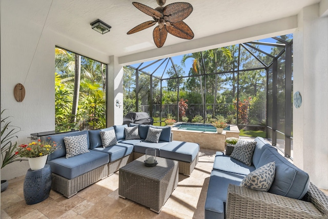 1909 Flower Dr, Palm Beach Gardens, FL 33410 - sunroom with a ceiling fan and outdoor lounge area