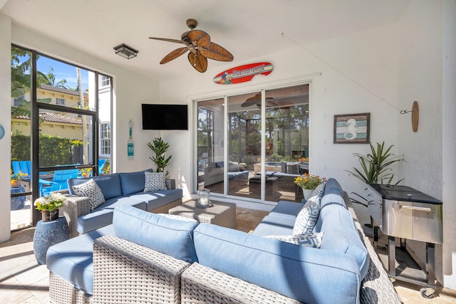 1909 Flower Dr, Palm Beach Gardens, FL 33410 - living room featuring a ceiling fan
