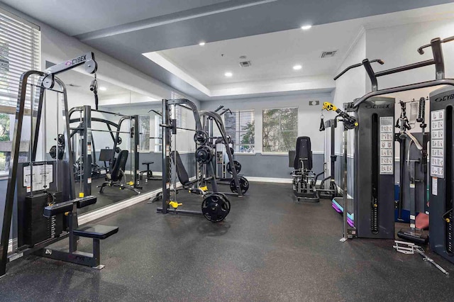 1909 Flower Dr, Palm Beach Gardens, FL 33410 - gym featuring baseboards and recessed lighting