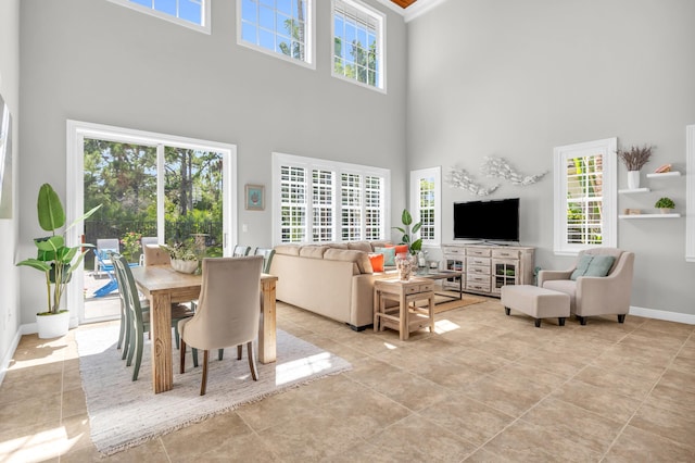 1909 Flower Dr, Palm Beach Gardens, FL 33410 - dining room with a towering ceiling and light tile patterned floors