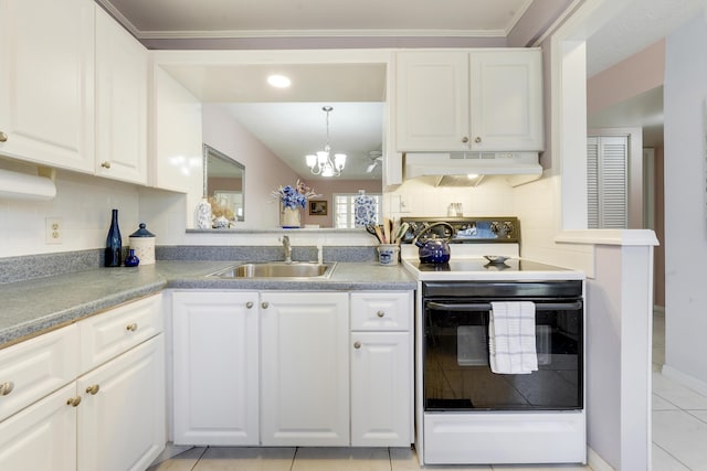 2151 NE 1st Ct Unit 102, Boynton Beach, FL 33435 - kitchen with electric range, a sink, under cabinet range hood, and white cabinets