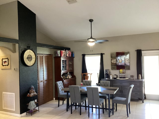 3834 SE 12th Dr, Okeechobee, FL 34974 - dining area with ceiling fan, lofted ceiling, and light tile patterned floors