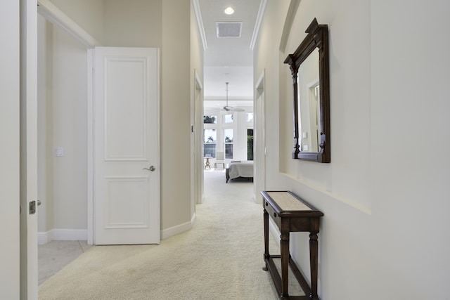 212 Montant Dr, Palm Beach Gardens, FL 33410 - corridor with carpet flooring, baseboards, and crown molding