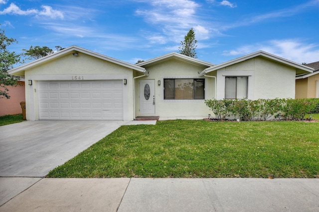 1541 SW 102nd Ter, Davie, FL 33324 - ranch-style home with stucco siding, an attached garage, a front lawn, and driveway