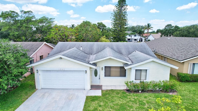 1541 SW 102nd Ter, Davie, FL 33324 - ranch-style home with an attached garage, a front lawn, driveway, and stucco siding