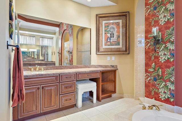 7731 Blue Heron Way, West Palm Beach, FL 33412 - full bath with vanity, tile patterned floors, and crown molding