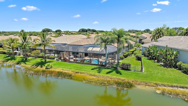 7731 Blue Heron Way, West Palm Beach, FL 33412 - rear view of property featuring a water view, an outdoor pool, a lanai, and a residential view