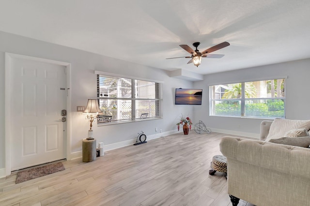 5201 Wheatley Ct, Boynton Beach, FL 33436 - living room with a ceiling fan, wood finished floors, and baseboards