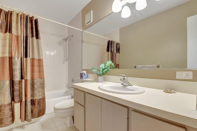 5201 Wheatley Ct, Boynton Beach, FL 33436 - bathroom featuring tile patterned flooring, vanity, toilet, and shower / bathtub combination with curtain