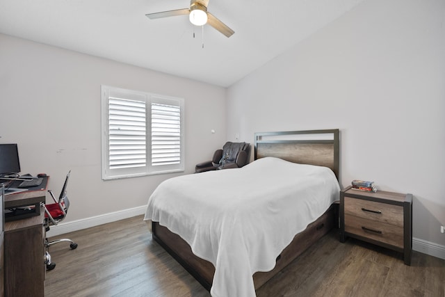 22831 Royal Crown Ter, Boca Raton, FL 33433 - bedroom with wood finished floors, baseboards, a desk, ceiling fan, and lofted ceiling