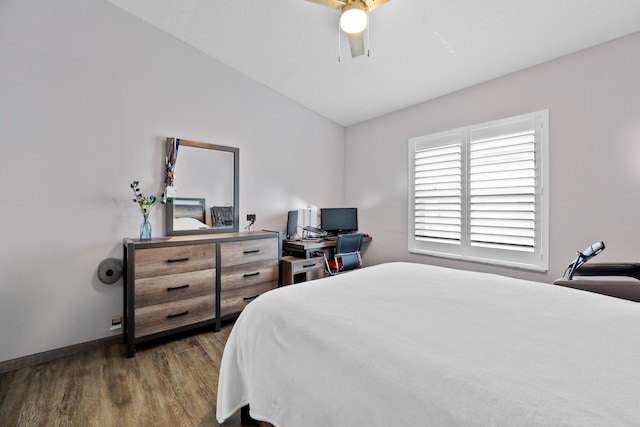 22831 Royal Crown Ter, Boca Raton, FL 33433 - bedroom featuring wood finished floors, baseboards, ceiling fan, lofted ceiling, and a desk