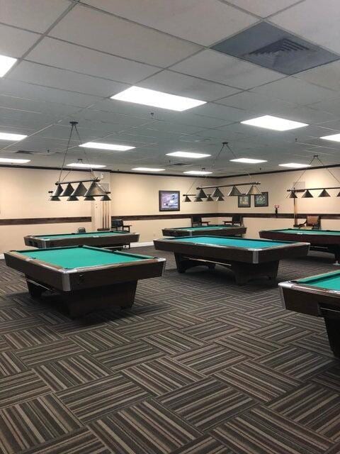 261 Suffolk Unit G, Boca Raton, FL 33434 - game room featuring billiards table and carpet flooring