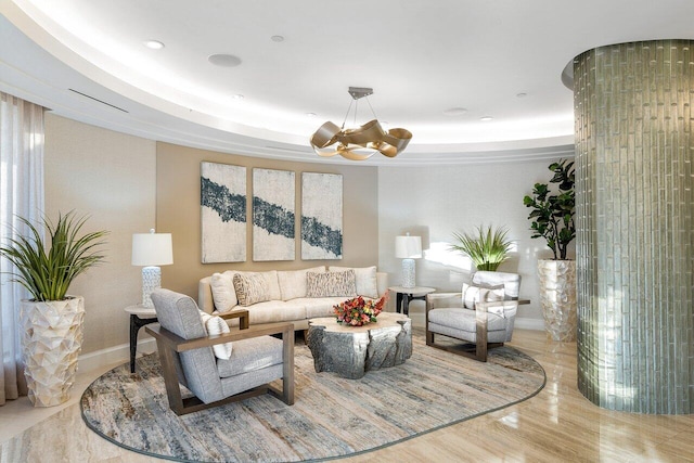 250 S Ocean Blvd Unit 2H, Boca Raton, FL 33432 - living room with a chandelier, baseboards, wood finished floors, and recessed lighting