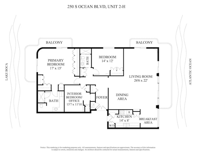 250 S Ocean Blvd Unit 2H, Boca Raton, FL 33432 - property floor plan