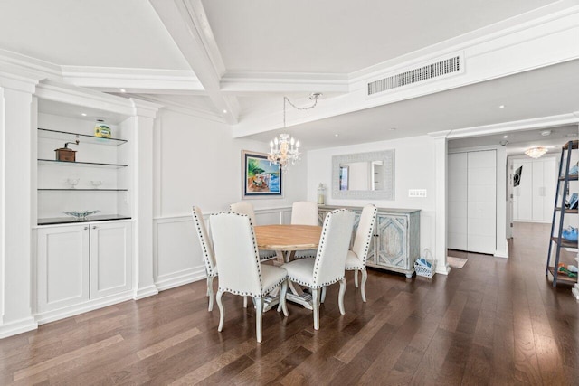 250 S Ocean Blvd Unit 2H, Boca Raton, FL 33432 - dining room featuring wood finished floors, a chandelier, beam ceiling, coffered ceiling, and built in features