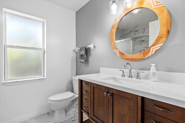 16931 N 78th Rd N, The Acreage, FL 33470 - bathroom with marble look tile flooring, toilet, plenty of natural light, and vanity