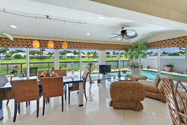150 Beach Summit Ct, Jupiter, FL 33477 - sunroom featuring recessed lighting, tile patterned flooring, and lofted ceiling