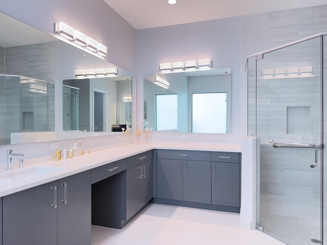 8803 Skyward St, Boca Raton, FL 33496 - bathroom with double vanity and a stall shower