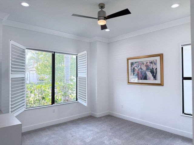 8803 Skyward St, Boca Raton, FL 33496 - unfurnished room with light colored carpet, baseboards, ceiling fan, and recessed lighting