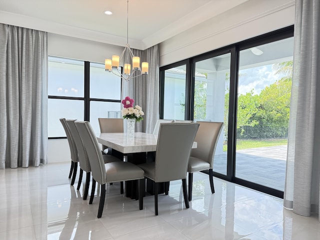 8803 Skyward St, Boca Raton, FL 33496 - dining area with a chandelier, plenty of natural light, ornamental molding, and recessed lighting