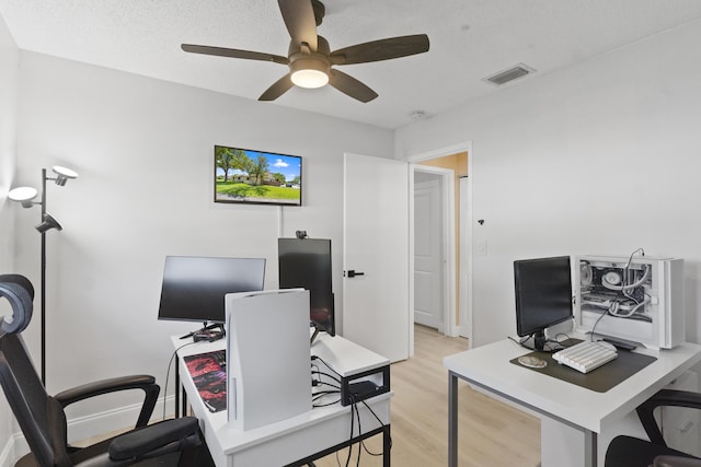 10650 NW 30th Pl Unit 1, Sunrise, FL 33322 - office area featuring a ceiling fan, light wood finished floors, and a textured ceiling