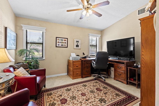 15180 69th Dr N, Palm Beach Gardens, FL 33418 - office with light tile patterned floors and ceiling fan