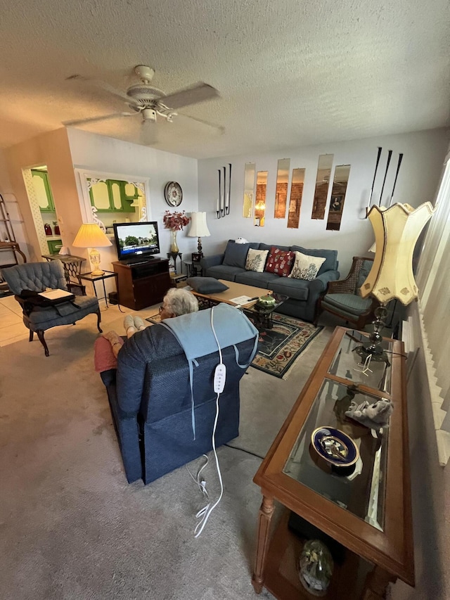 262 Sussex M, West Palm Beach, FL 33417 - carpeted living room with a ceiling fan and a textured ceiling