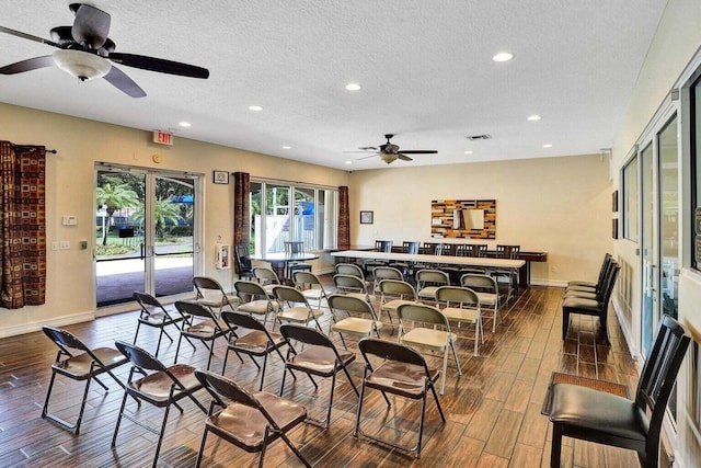 8066 Stirrup Cay Ct, Boynton Beach, FL 33436 - dining area featuring ceiling fan, wood finished floors, a textured ceiling, recessed lighting, and baseboards