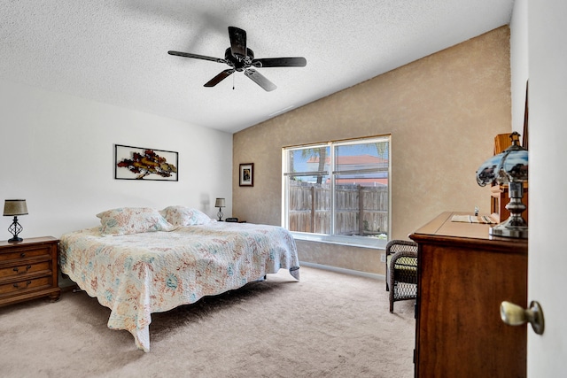 8066 Stirrup Cay Ct, Boynton Beach, FL 33436 - bedroom featuring vaulted ceiling, carpet floors, a textured ceiling, and ceiling fan