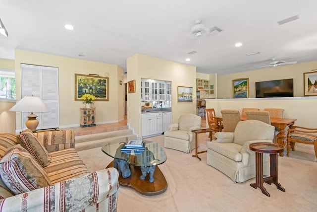 17187 Bay St, Jupiter, FL 33477 - living area featuring ceiling fan, recessed lighting, light carpet, and baseboards