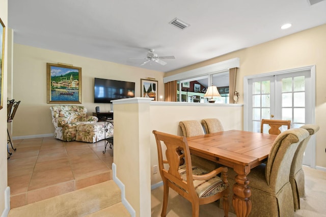17187 Bay St, Jupiter, FL 33477 - dining room featuring a ceiling fan, baseboards, light tile patterned floors, and recessed lighting