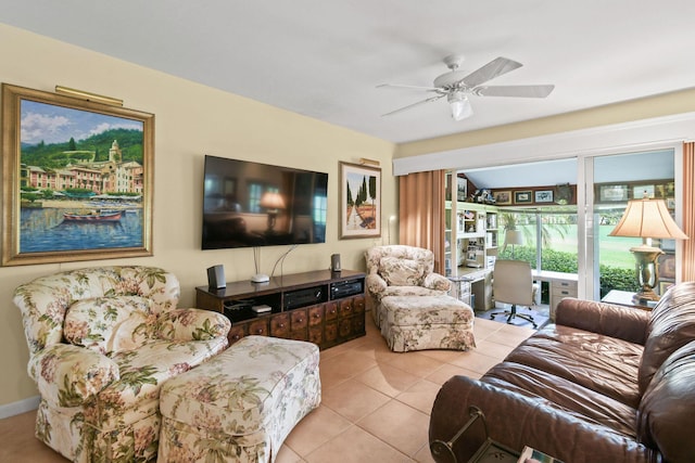 17187 Bay St, Jupiter, FL 33477 - living area featuring tile patterned flooring and ceiling fan