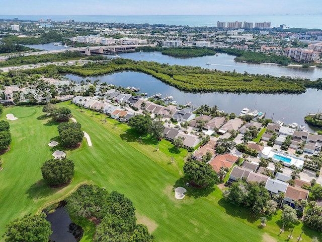 17187 Bay St, Jupiter, FL 33477 - aerial view of property's location featuring a nearby body of water, a golf club, nearby suburban area, and nearby urban area