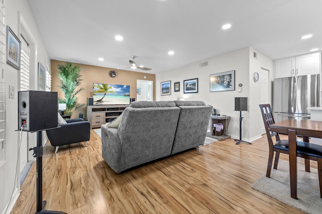 3561 Pine Tree Ct Unit A-2, Greenacres, FL 33463 - living area featuring ceiling fan, light wood-style floors, recessed lighting, and baseboards