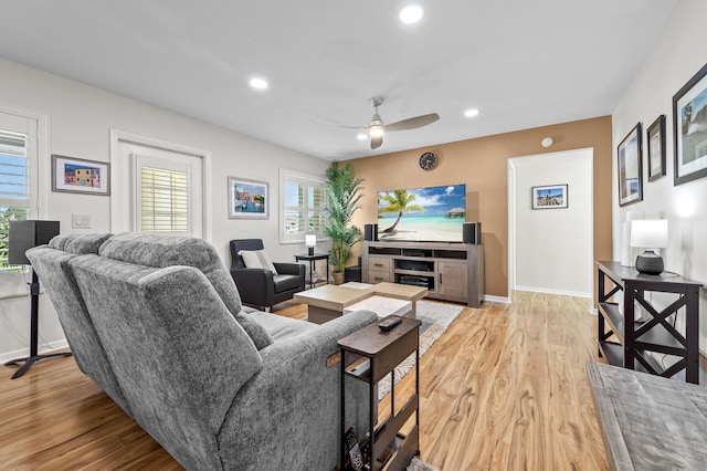 3561 Pine Tree Ct Unit A-2, Greenacres, FL 33463 - living area featuring healthy amount of natural light, recessed lighting, ceiling fan, light wood-style flooring, and baseboards