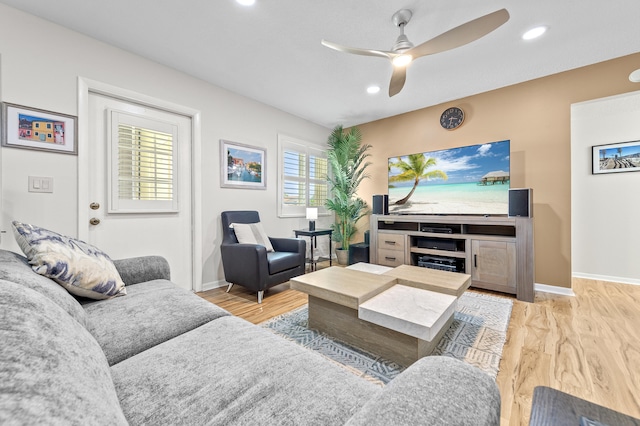 3561 Pine Tree Ct Unit A-2, Greenacres, FL 33463 - living area with a ceiling fan, light wood-type flooring, baseboards, and recessed lighting
