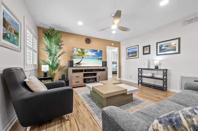 3561 Pine Tree Ct Unit A-2, Greenacres, FL 33463 - living room featuring ceiling fan, light wood-style flooring, recessed lighting, and baseboards