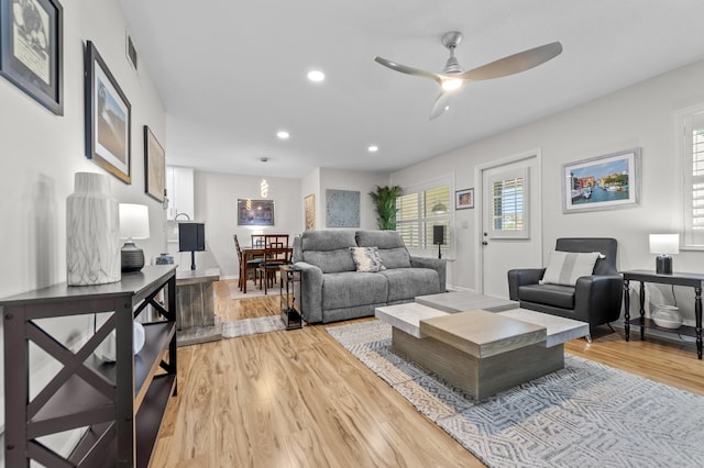 3561 Pine Tree Ct Unit A-2, Greenacres, FL 33463 - living area featuring ceiling fan, light wood-type flooring, recessed lighting, and baseboards