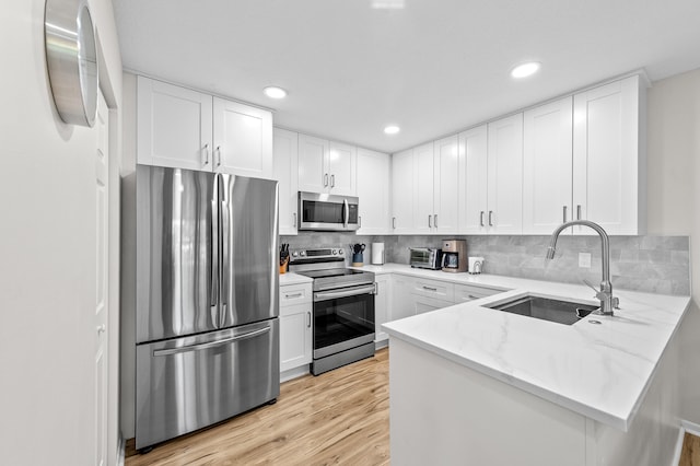 3561 Pine Tree Ct Unit A-2, Greenacres, FL 33463 - kitchen featuring appliances with stainless steel finishes, a sink, a peninsula, white cabinetry, and recessed lighting