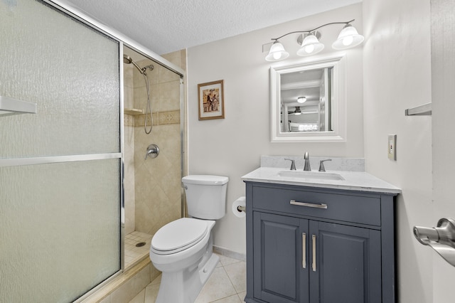 3561 Pine Tree Ct Unit A-2, Greenacres, FL 33463 - bathroom featuring toilet, a shower stall, a textured ceiling, vanity, and tile patterned flooring
