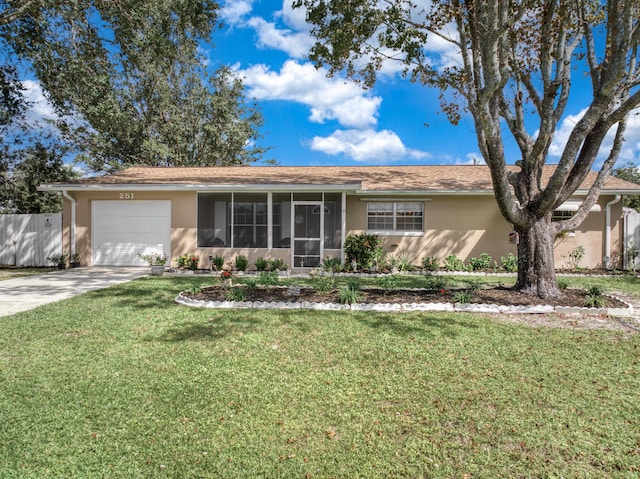 251 Grape Rd NW, Lake Placid, FL 33852 - ranch-style house featuring stucco siding, concrete driveway, an attached garage, and a sunroom