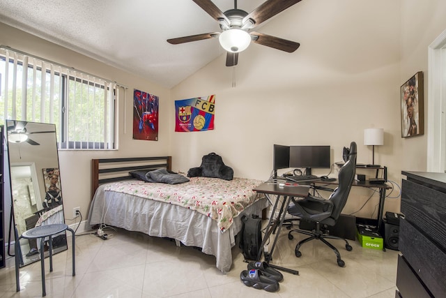 50 SE 12th St Unit 2640, Boca Raton, FL 33432 - bedroom featuring lofted ceiling, tile patterned floors, an office area, and a ceiling fan