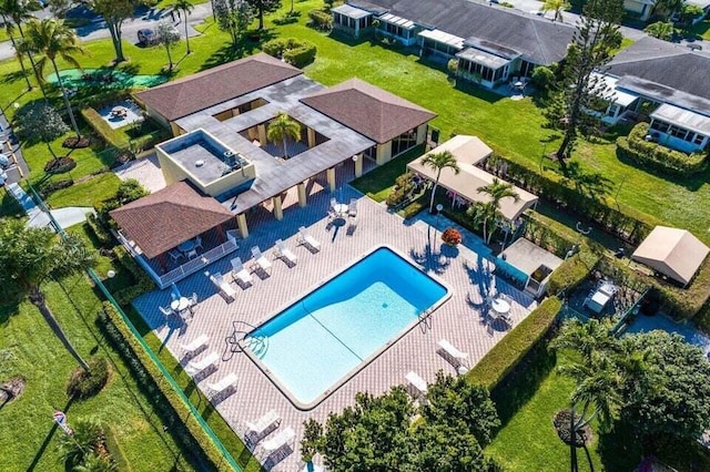 bird's eye view of a pool