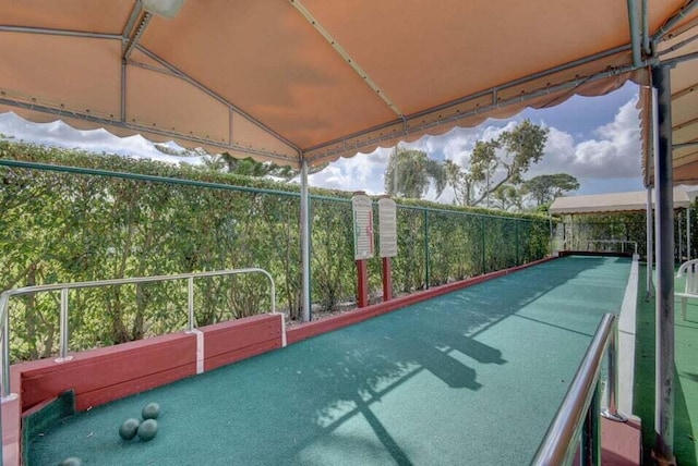 view of patio featuring a bocce ball area