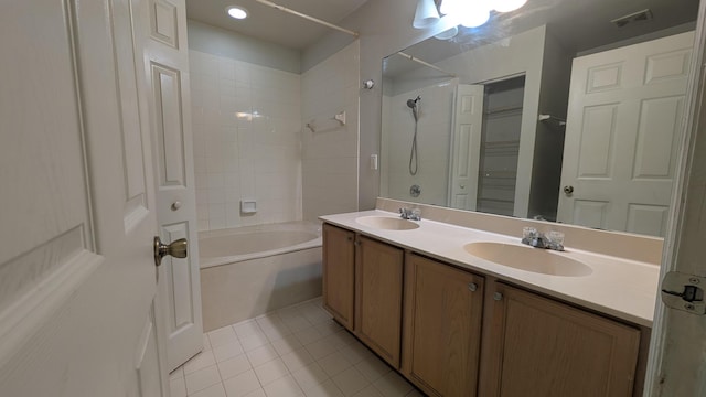 1500 SW Bermel Ave, Port Saint Lucie, FL 34953 - bathroom featuring  shower combination, tile patterned floors, and double vanity