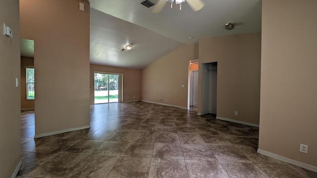 1500 SW Bermel Ave, Port Saint Lucie, FL 34953 - empty room with a ceiling fan, baseboards, and vaulted ceiling