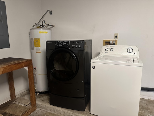 1433 SW San Esteban Ave, Port Saint Lucie, FL 34953 - laundry room featuring electric water heater, washing machine and dryer, and electric panel