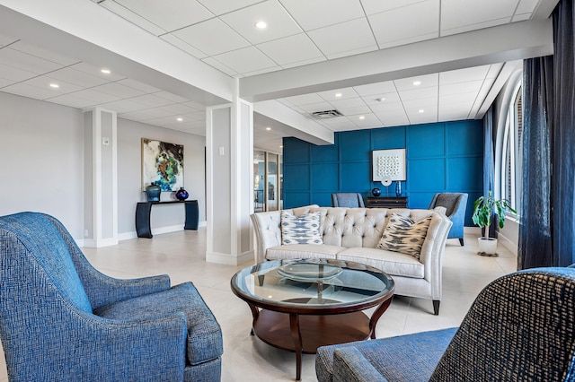 1180 S Ocean Blvd Unit 7B, Boca Raton, FL 33432 - living room with light tile patterned flooring, recessed lighting, and baseboards