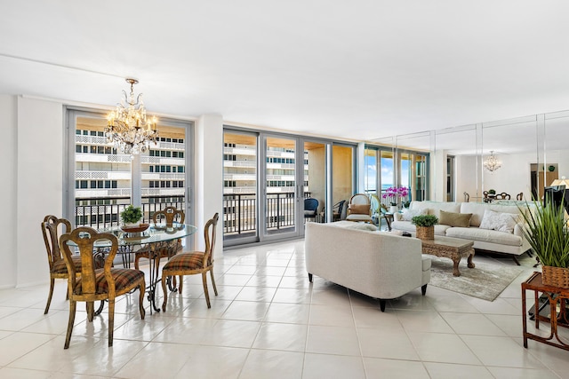 1180 S Ocean Blvd Unit 7B, Boca Raton, FL 33432 - living area with a chandelier and light tile patterned floors