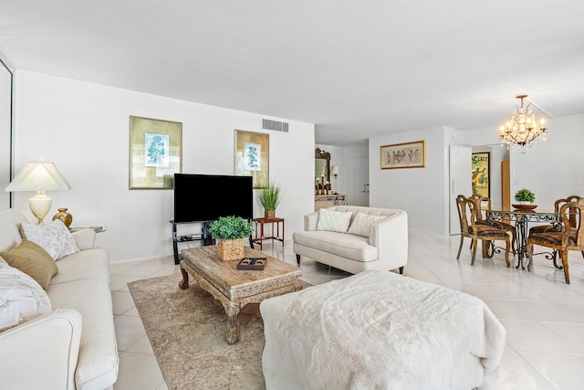 1180 S Ocean Blvd Unit 7B, Boca Raton, FL 33432 - living room with light tile patterned flooring and a chandelier